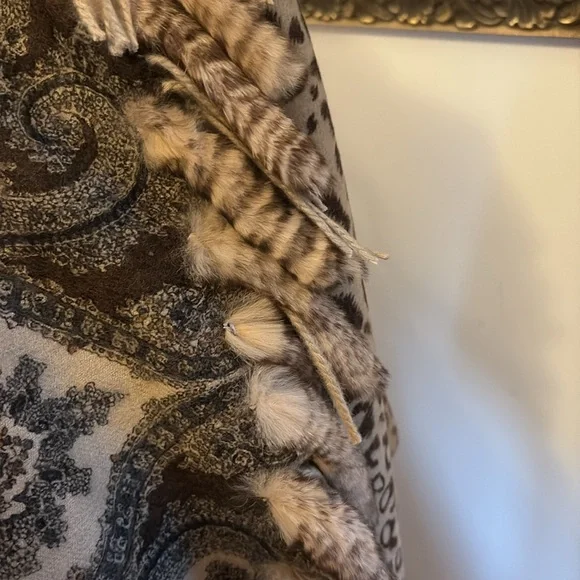 LA FIORENTINA Rex Rabbit Fur Wool Reversible scarf wrap shawl wrap Brown tan